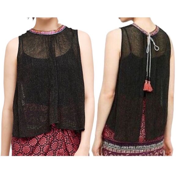 NWT Anthropologie ERI + ALI Merletta Embroidered Open Back Top S - Picture 1 of 10
